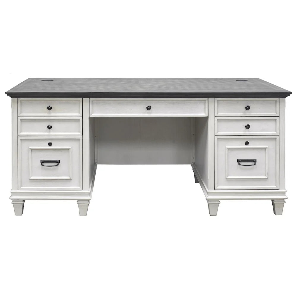 Martin Furniture Hartford White Wood Double Pedestal Desk Executive Desk