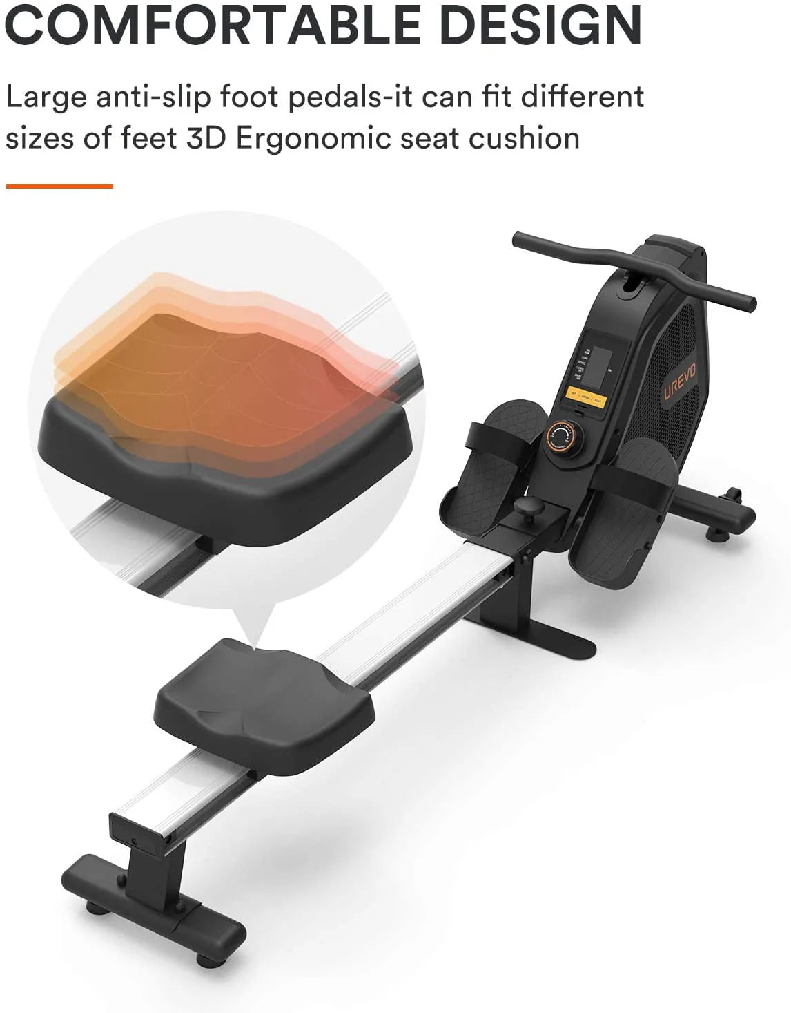UREVO Foldable Rowing Machine, Folding Exercise Rower with Aluminum Rail, LCD Monitor, 8 Level Adjustable Resistance, 265 lb Weight Capacity