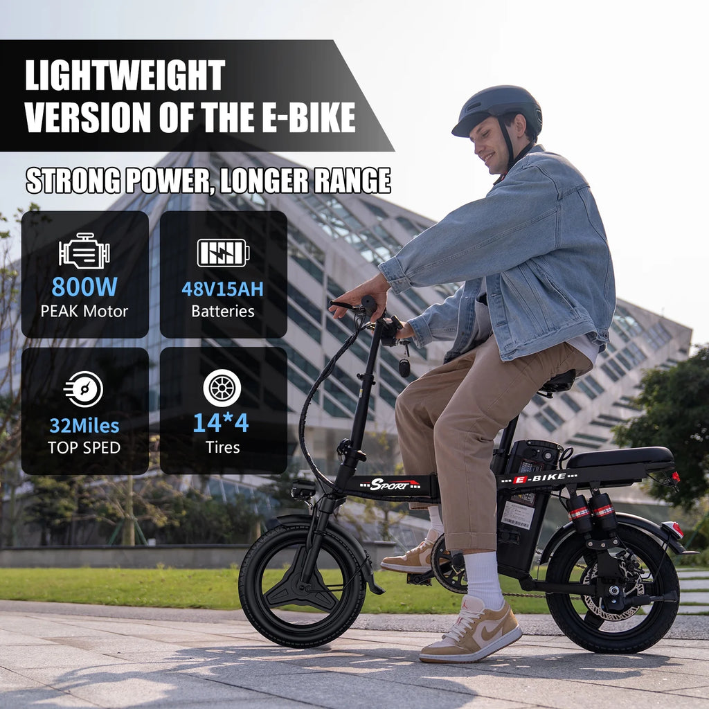 ASKGO 1200W Peak Motor ,Folding Electric Bike for Adults Teens ,14'' Commuting Bike, Max 28MPH/35 Miles E-Bike ,3 Speed  Double Mini Electric Bike, UL2849
