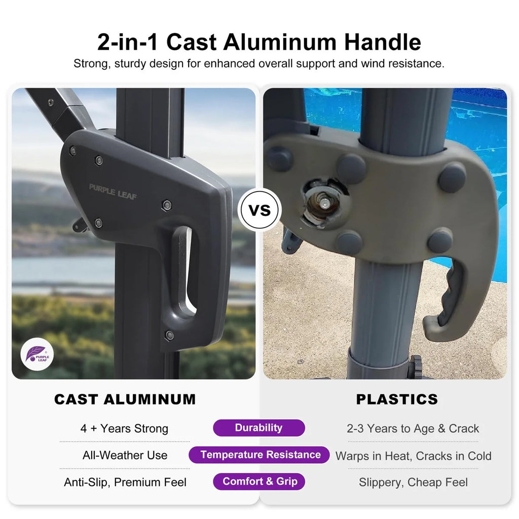 PURPLE LEAF 8x8 Ft Cantilever Umbrella Square Outdoor Patio Umbrella Large Offset Hanging Umbrella Aluminum Umbrella with 360°Rotation Adjustable Garden Pool Umbrella,Beige