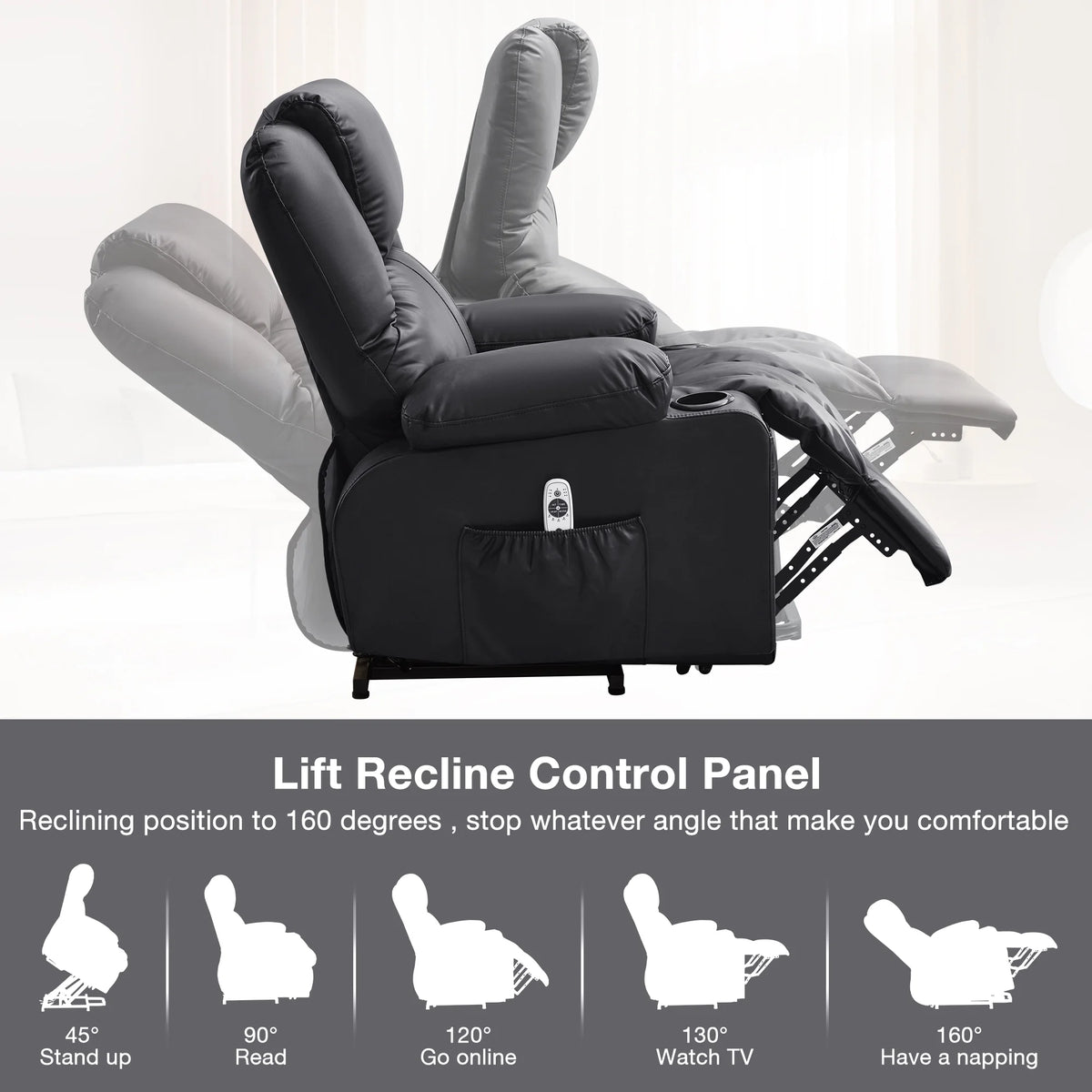 JONPONY Power Lift Recliner Chair Recliners for Elderly with Heat and Massage Recliner Chair for Living Room with Infinite Position and Side Pocket,USB Charge Port,Black