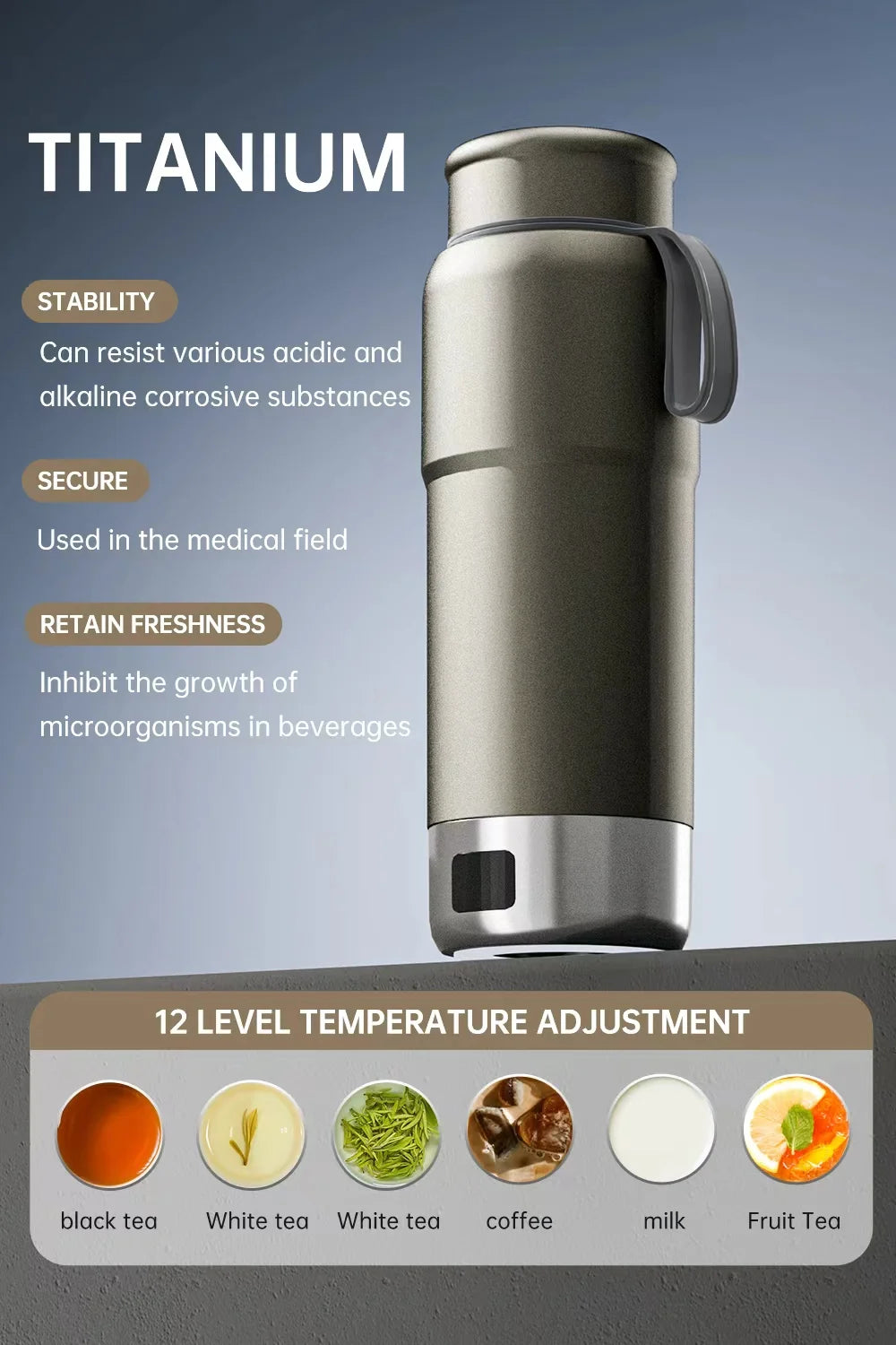 520ml Pure Titanium Portable Electric Kettle Travel Kettle Dual Voltage 100V-240V with Temperature Control, Lightweight, Leak-Proof, Fast Boil Mini Kettle for Travel, Office, Hotel, Camping