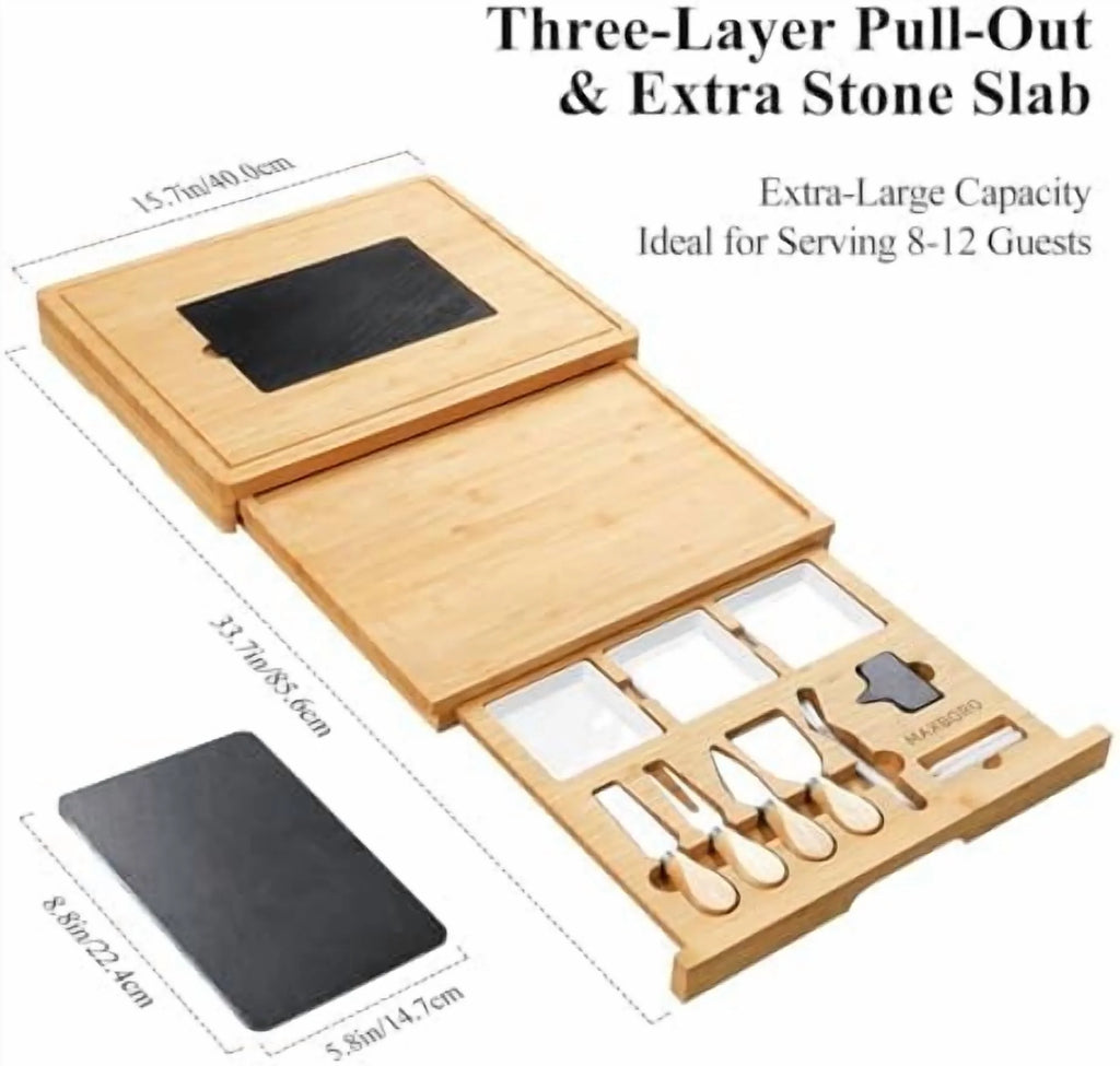 Extra Large 33.7x15.7 inch Charcuterie Boards Gift Set, 100% Bamboo Cheese Board and Knife Set, Cool Meat Cheese Platter Tray, House Warming Gifts New Home, Ideas for Women Mom