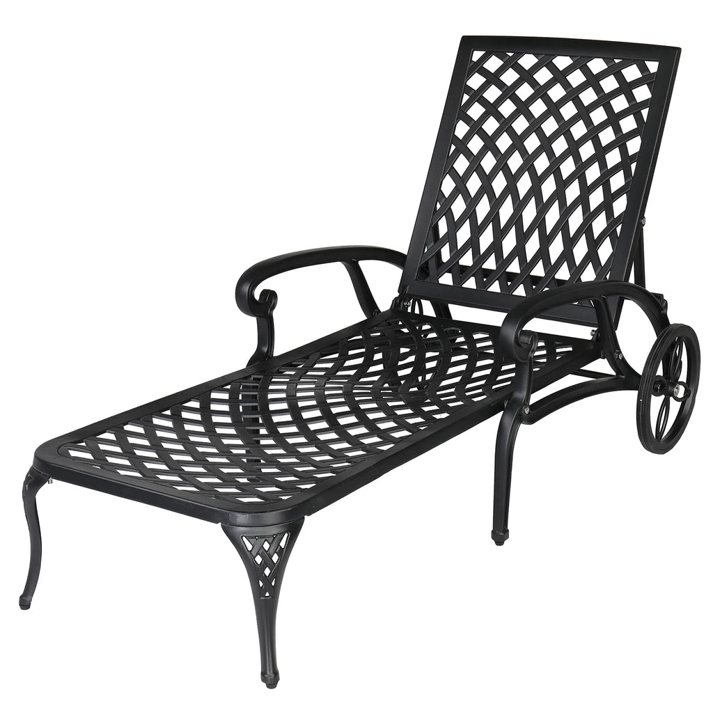 Zimtown Cast Aluminum Lounge Chair Adjustable Patio Recliner, Patio Chaise Chair, Heavy Duty Lying Bed for Garden, Poolside, Yard, Lawn, Black