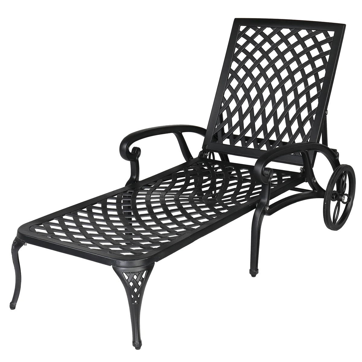 Zimtown Cast Aluminum Lounge Chair Adjustable Patio Recliner, Patio Chaise Chair, Heavy Duty Lying Bed for Garden, Poolside, Yard, Lawn, Black