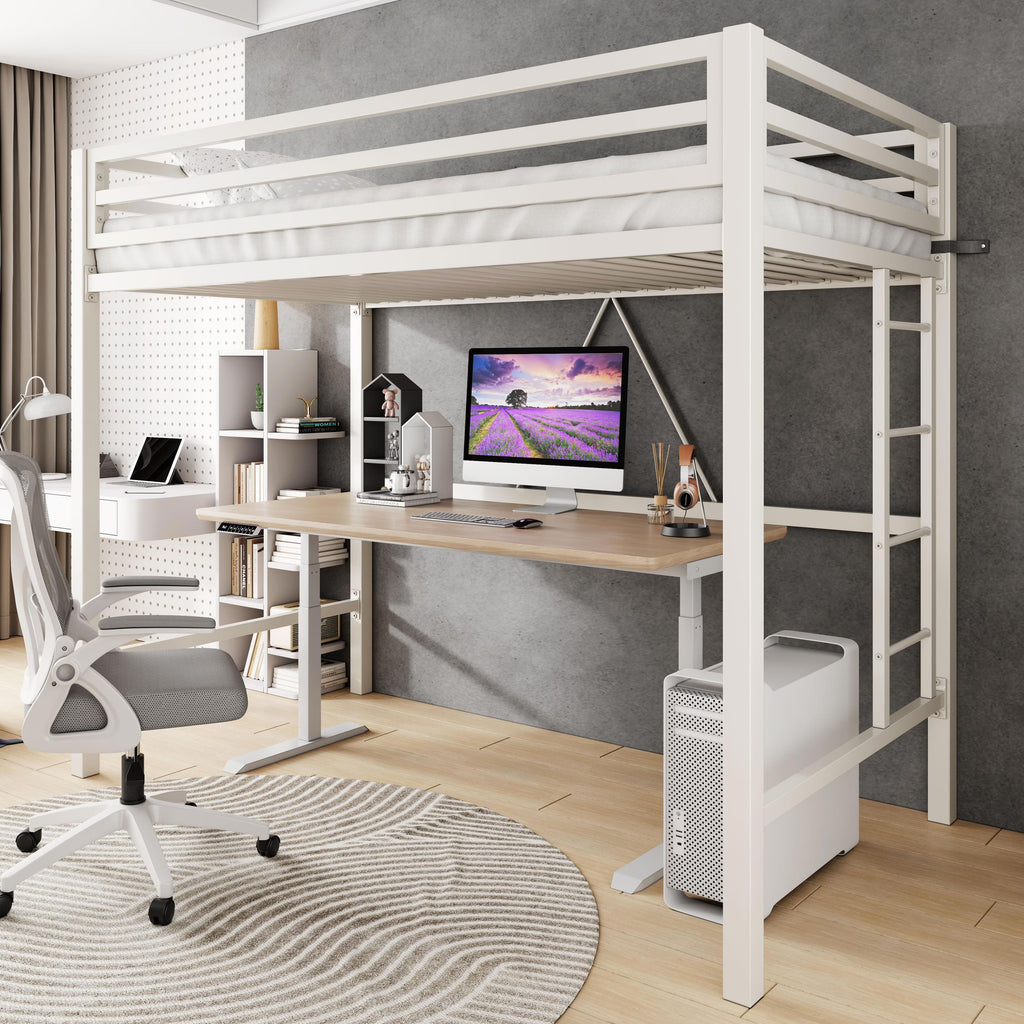 Amolife Twin Size Heavy Duty Metal Loft Bed with Removable Ladder & Full-Length Guardrail, Black