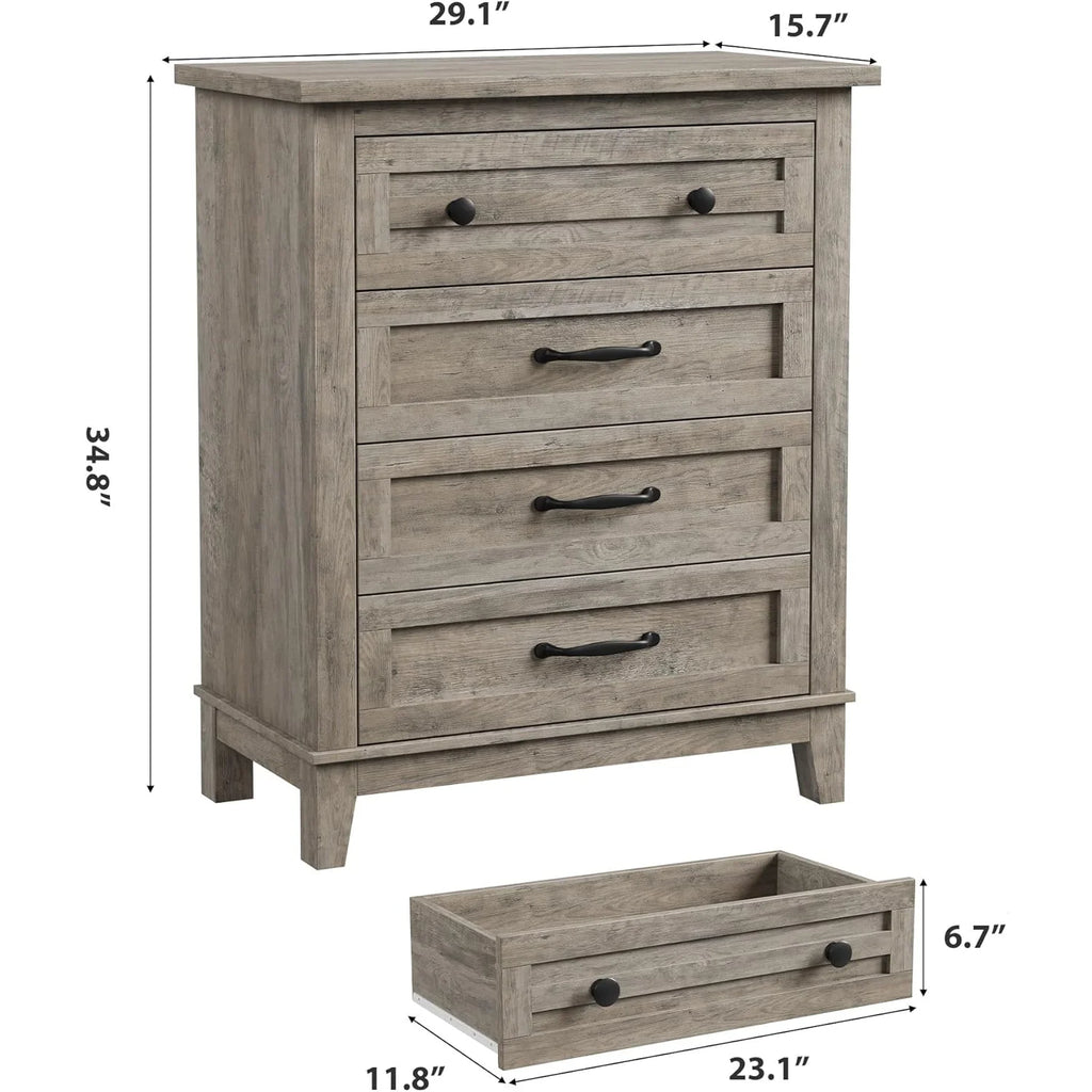 4 Drawer Dresser for Bedroom,34.8" Tall Bedroom Dresser with Large Drawer& Black Handles,Wooden Storage Organizer Cabinet Chest of Drawer for Living Room,Hallway