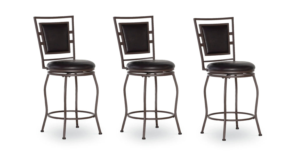 Linon Nora 3-Piece Swivel Bar Stool Set, 24"-30" Adjustable Seat Height, Dark Brown Finish with Dark Brown Vinyl Fabric