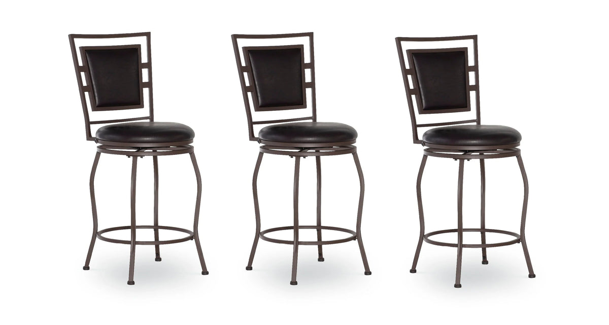 Linon Nora 3-Piece Swivel Bar Stool Set, 24"-30" Adjustable Seat Height, Dark Brown Finish with Dark Brown Vinyl Fabric