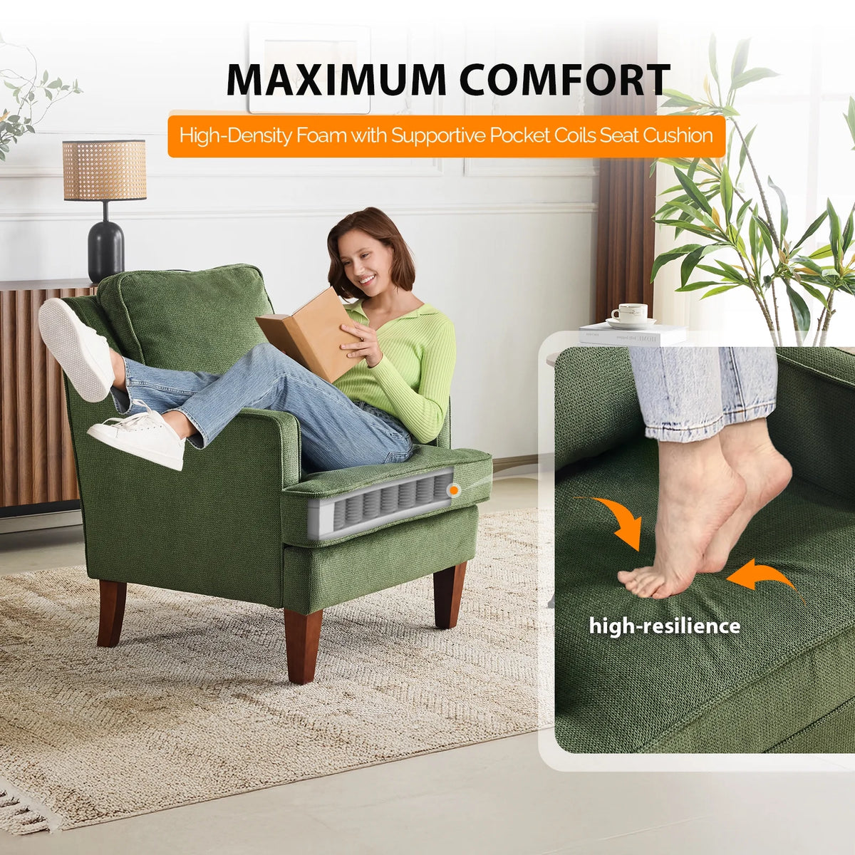 Ktaxon Fabric Accent Chair, Reading Armchair with Removable Cushion, Single Sofa with Extra Seat Depth for Living Room Bedroom Black