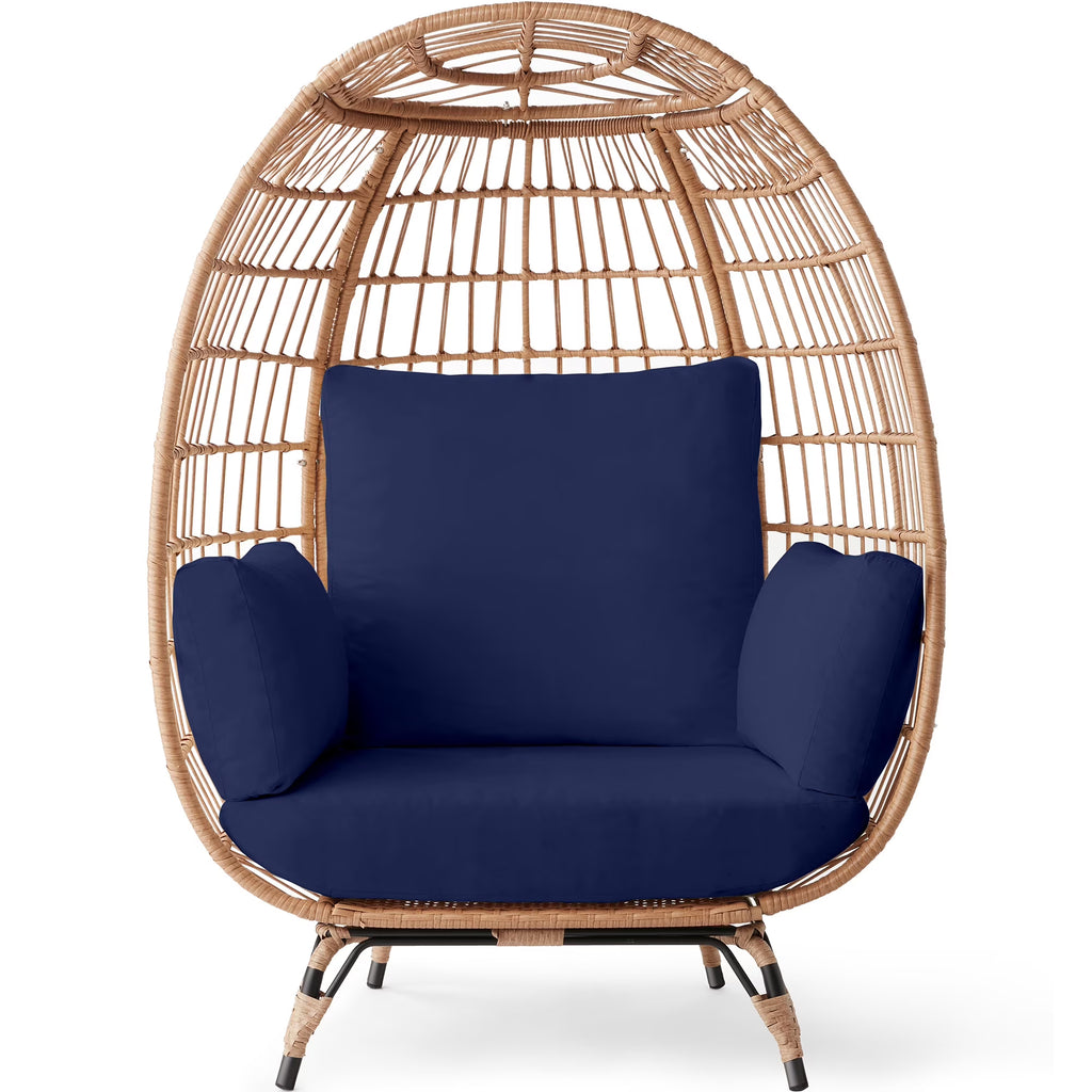 Best Choice Products Wicker Egg Chair Oversized Indoor Outdoor Patio Lounger w/ Steel Frame, 440lb Capacity - Black