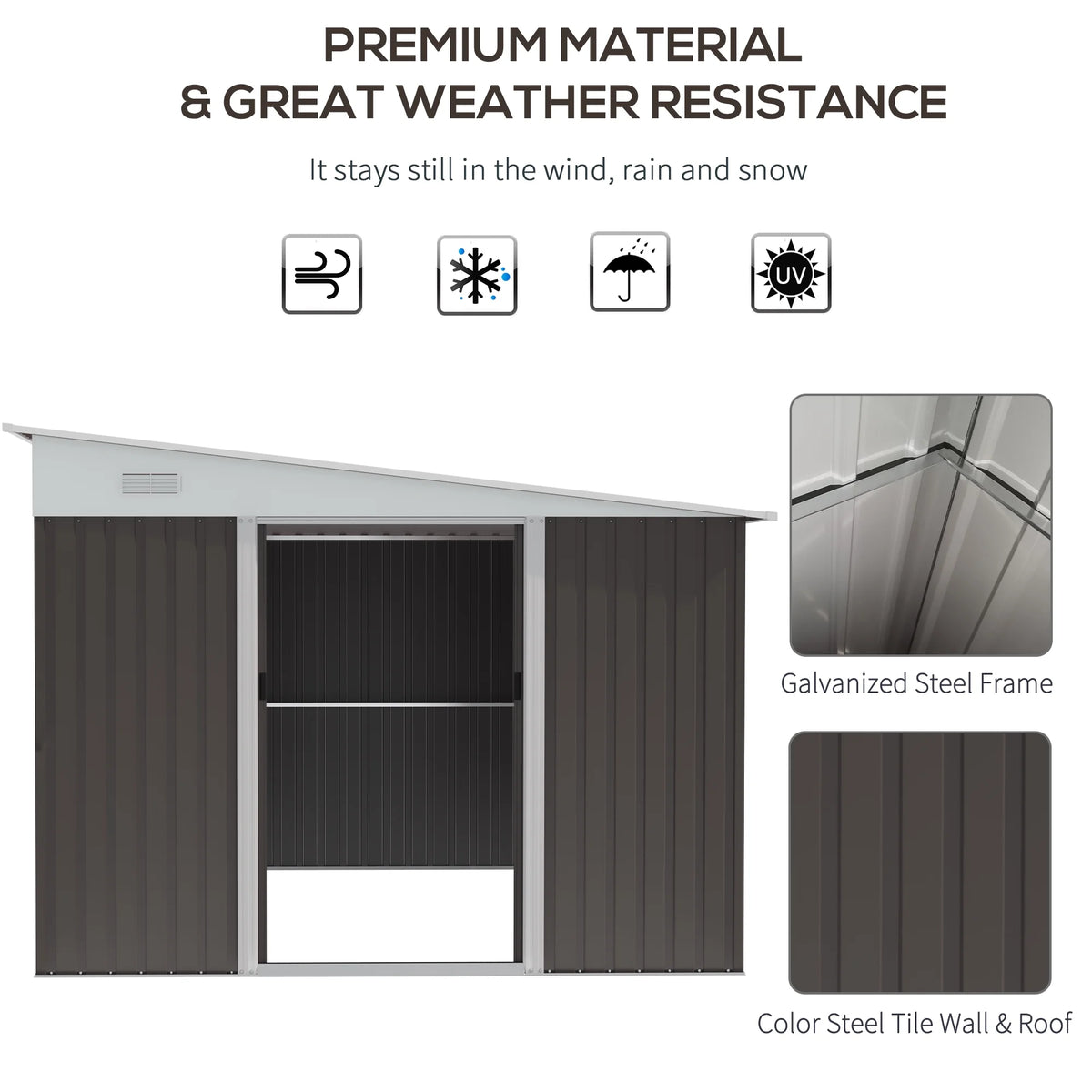 Outsunny Metal Outdoor Storage Shed with Lockable Doors, 3.3' x 3.4', Brown