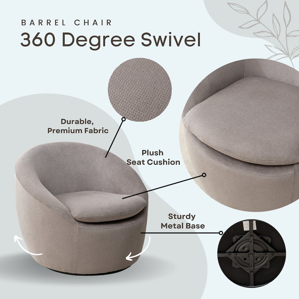 Roundhill Furniture Winnie Modern Barrel Chair, 360 Swivel