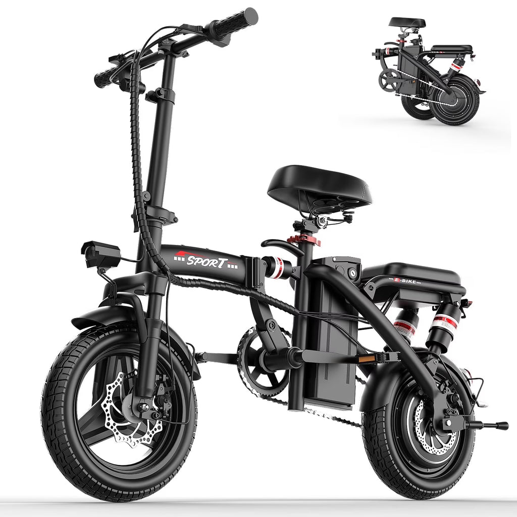 ASKGO 1200W Peak Motor ,Folding Electric Bike for Adults Teens ,14'' Commuting Bike, Max 28MPH/35 Miles E-Bike ,3 Speed  Double Mini Electric Bike, UL2849