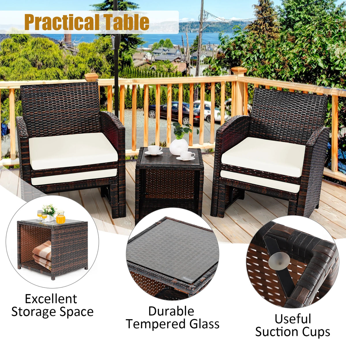 Costway 5PCS Patio Rattan Wicker Furniture Set Sofa Ottoman W/ Cushions White
