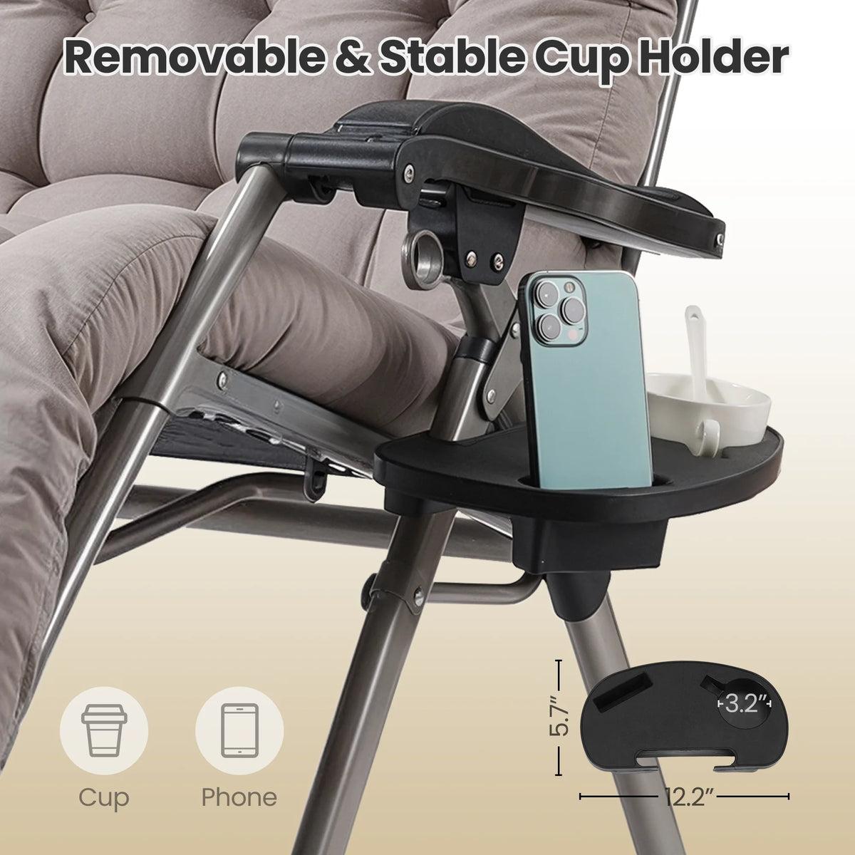 Naipo Zero Gravity Chair, Folding Adjustable Indoor Outdoor Foldable Padded Lounge Chair Reclining Lounge Chair with Removable Cushion, Headrest and Cup Holder, 353lbs