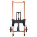 KFFKFF Hydraulic Material Lift Winch Stacker, 450 lbs Capacity, Pallet Truck with Fork Lift Table, 39.4-Inch Max Height, Foldable & Portable Pallet Jack Cart, Yellow & Black