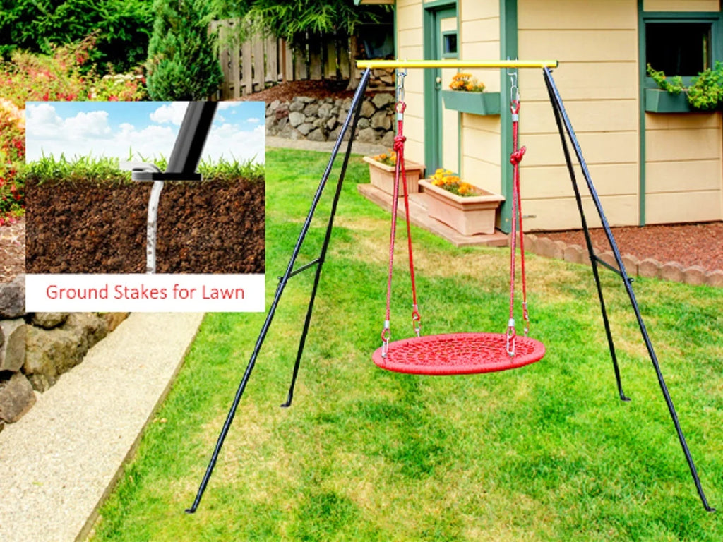 IVV Swing Stand for Porch, Outdoor Heavy Duty Swing Frame, Steel Metal Frame with 4 Ground Pegs, 73" Height Holds Up to 550lbs, Red (Swing NOT Included)