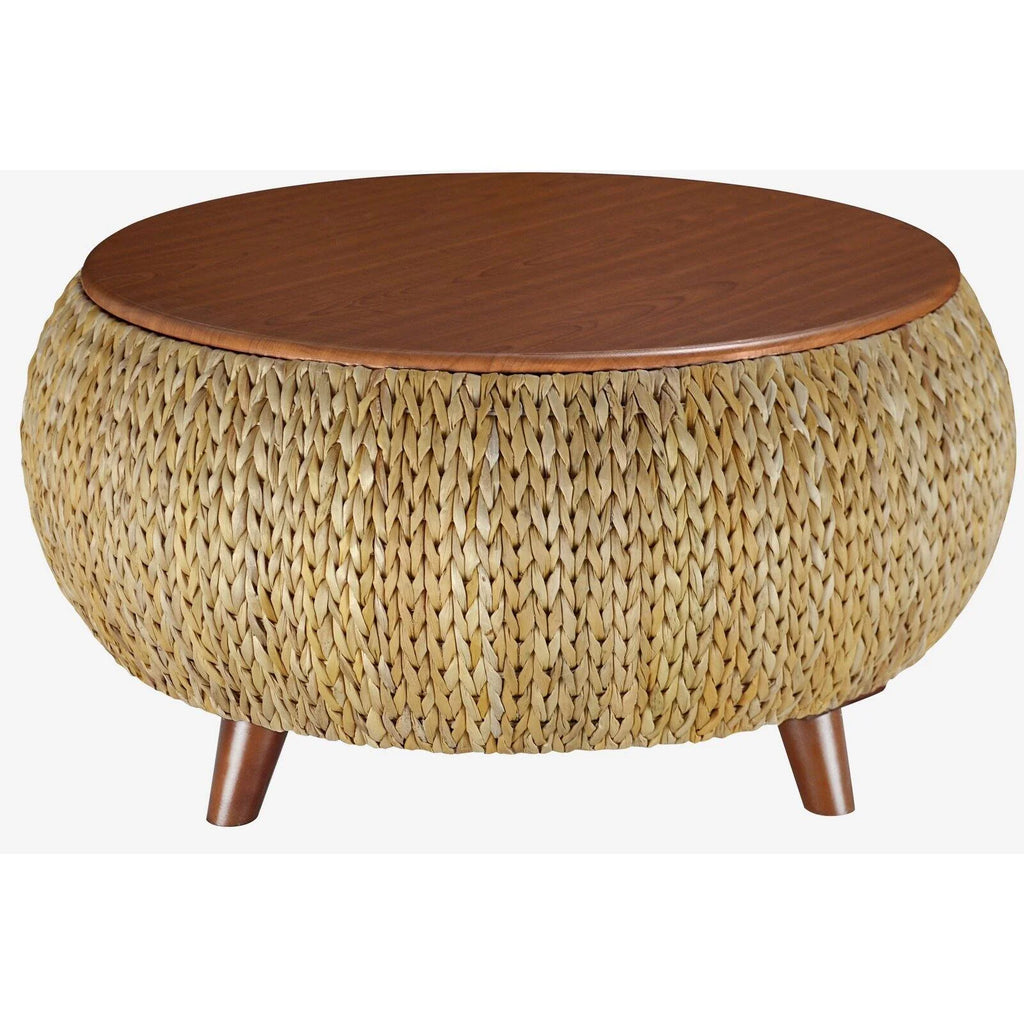 Gallerie Decor Bali Breeze Round Transitional Wood Coffee Table in Silver
