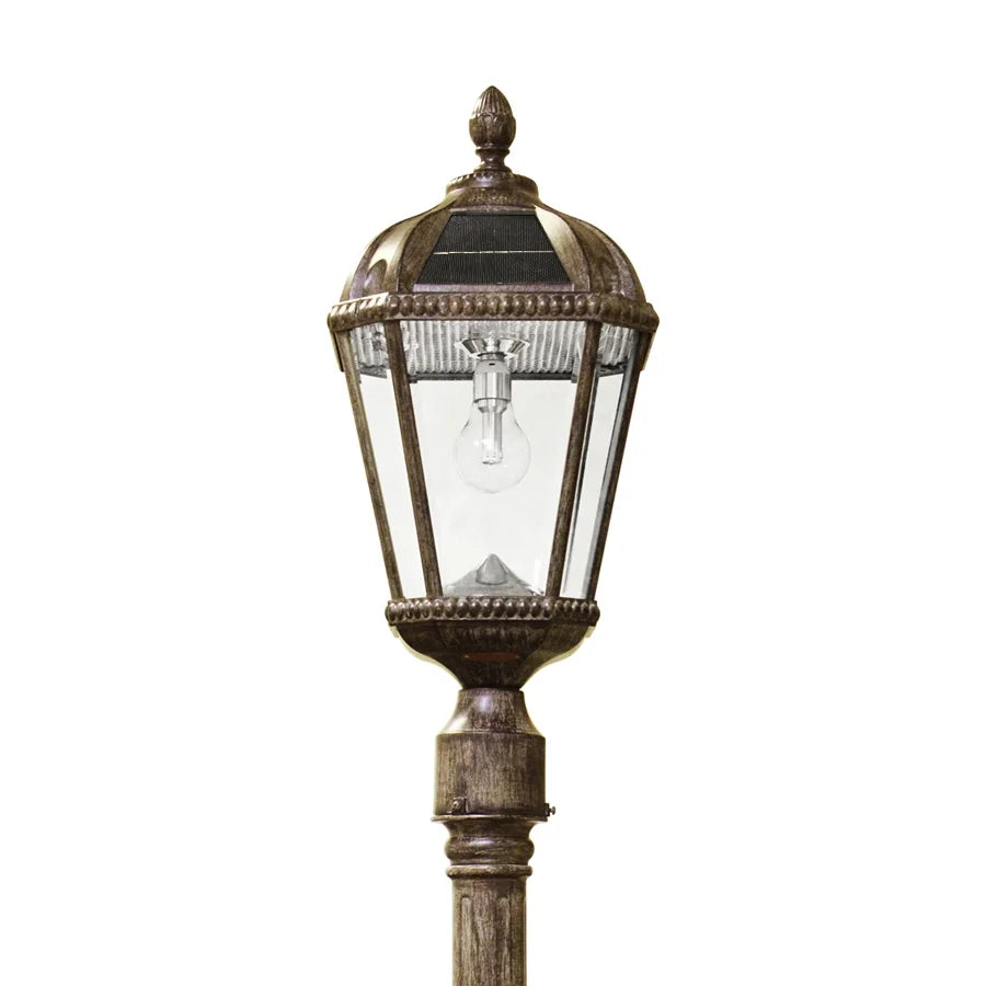 Gama Sonic Solar Outdoor Lamp Post Light, Black Cast Aluminum and Beveled Glass Panels, 10-Year Royal Bulb, Warm White LED with Omni-Direction Reflector, 87-inch Height, 98B001