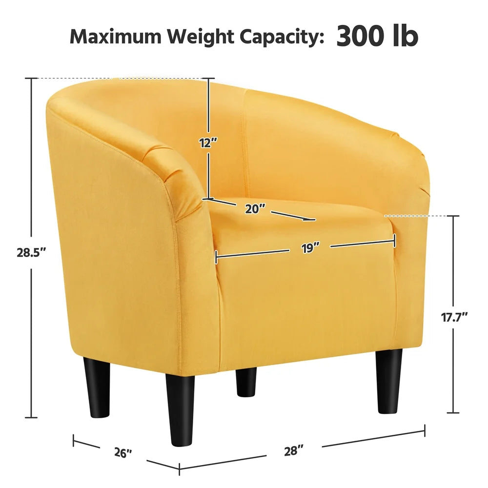 Alden Design Upholstered Barrel Accent Chair for Livingroom, Yellow Velvet