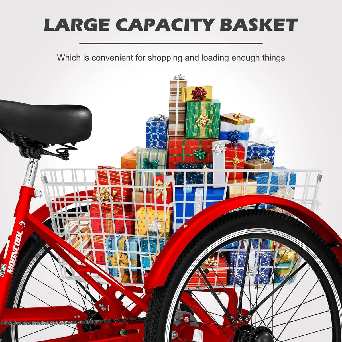 FICISOG 7 Speed Adult Tricycle for Women, 20/24/26 Inch Adult Trike with Basket, 3 Wheel Bikes for Adults Seniors, Cruise Trike for Shopping Picnic