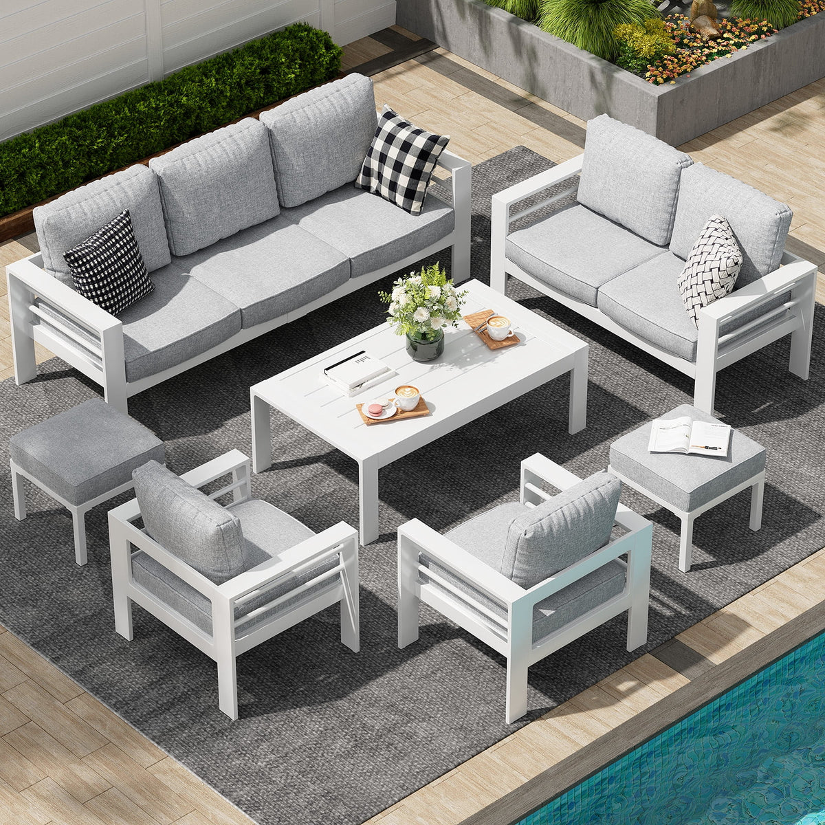 AECOJOY Aluminum Outdoor Furniture Set, 7 Pieces Metal Patio Furniture on sale Outdoor Couch Patio Conversation Set - Light Grey