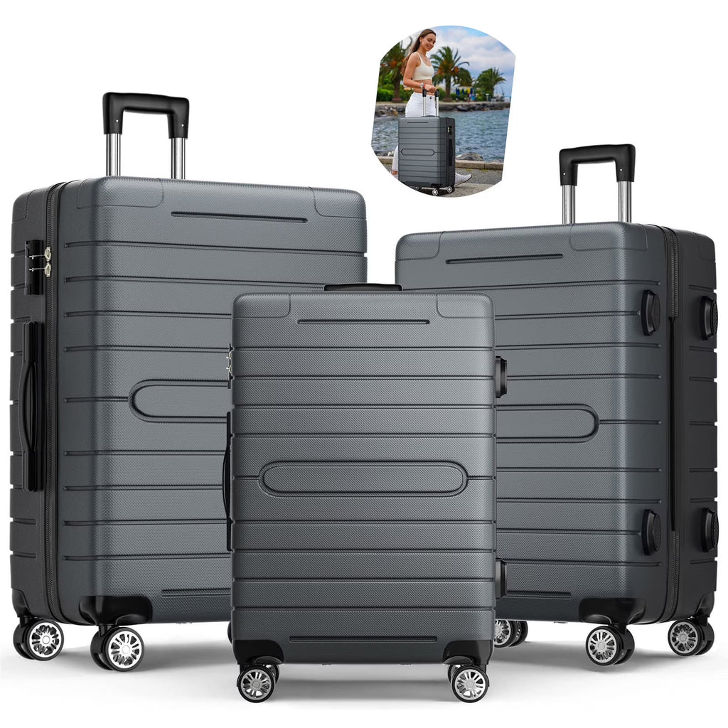 ALPULON 3 Piece Luggage Sets with TSA Locks, Hardside Suitcase Set with Spinner Wheels, 20in24in28in, Light Blue
