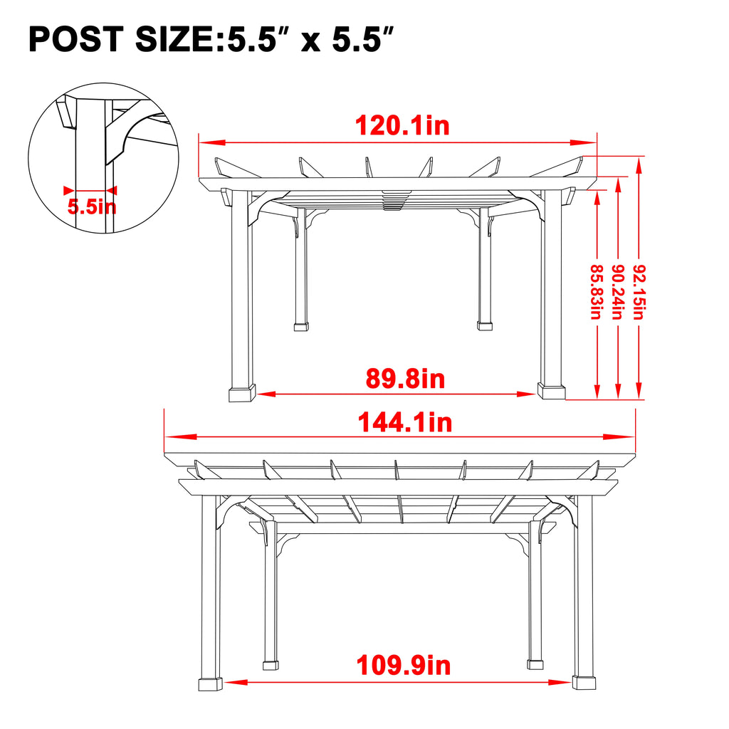 VEIKOUS 12'x10' Cedar Wood Pergola w/ Flat Roof and Ground Stakes for Outdoor Patio, Garden, Deck