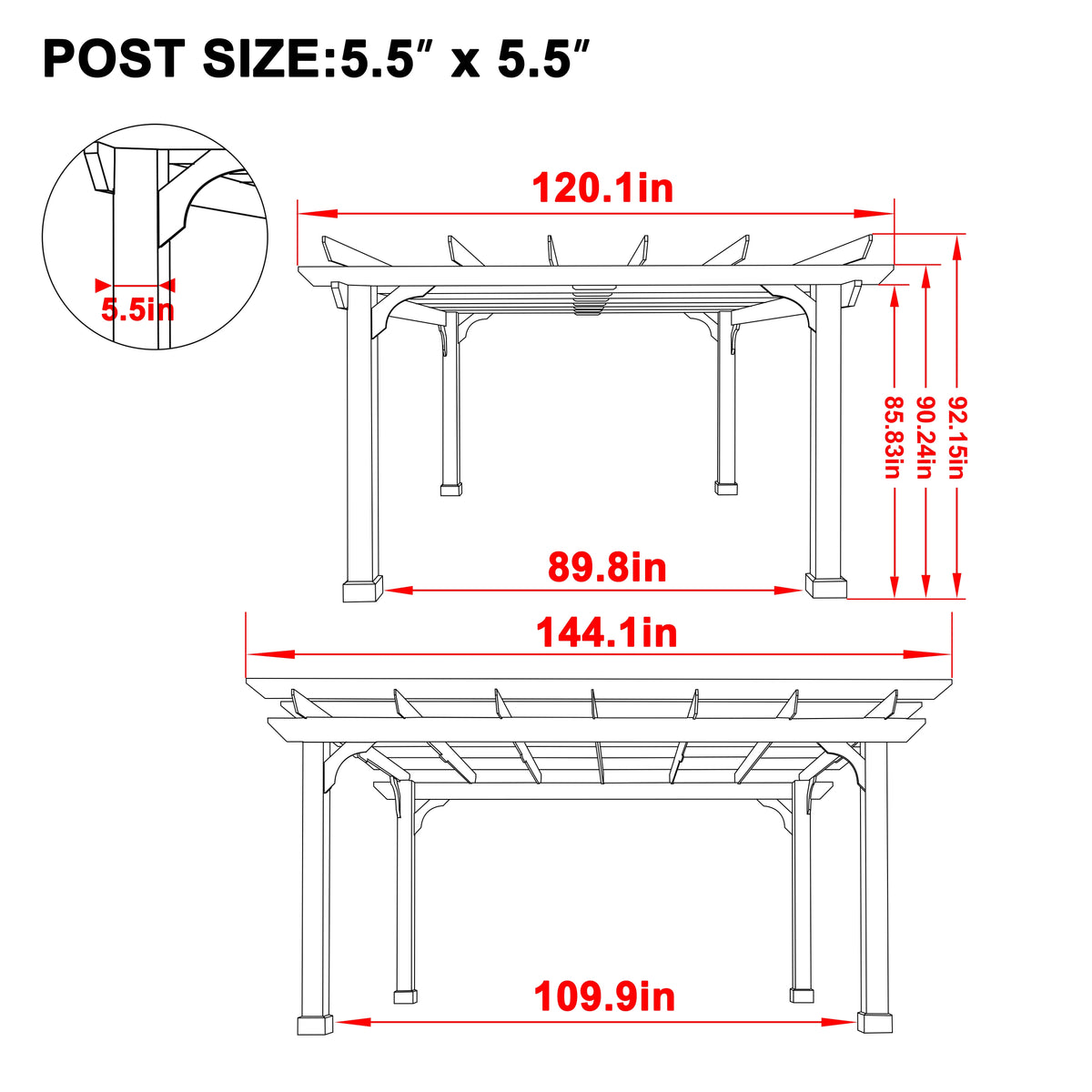 VEIKOUS 12'x10' Cedar Wood Pergola w/ Flat Roof and Ground Stakes for Outdoor Patio, Garden, Deck