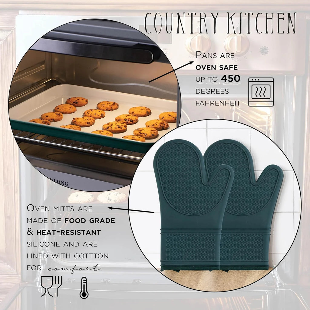 Country Kitchen 13-Piece Nonstick Cookware and Bakeware Set - Pots and Pans Collection with Stackable Design, Cream