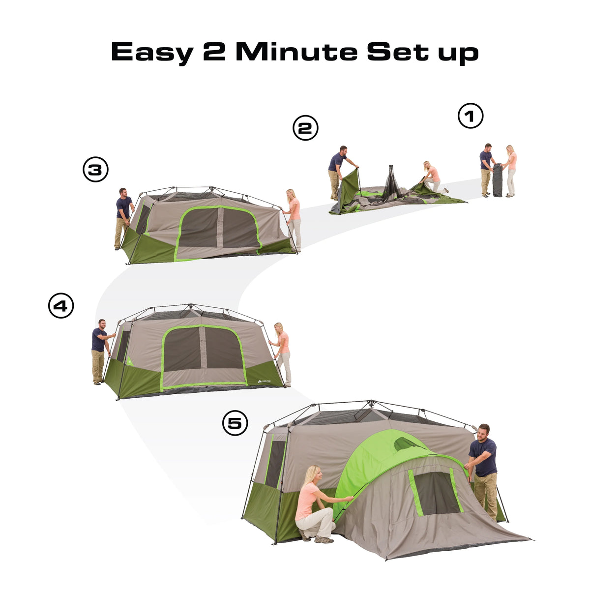 Ozark Trail 11-Person Instant Cabin Tent with Private Room 3-Room Family Camping Tent with Awning