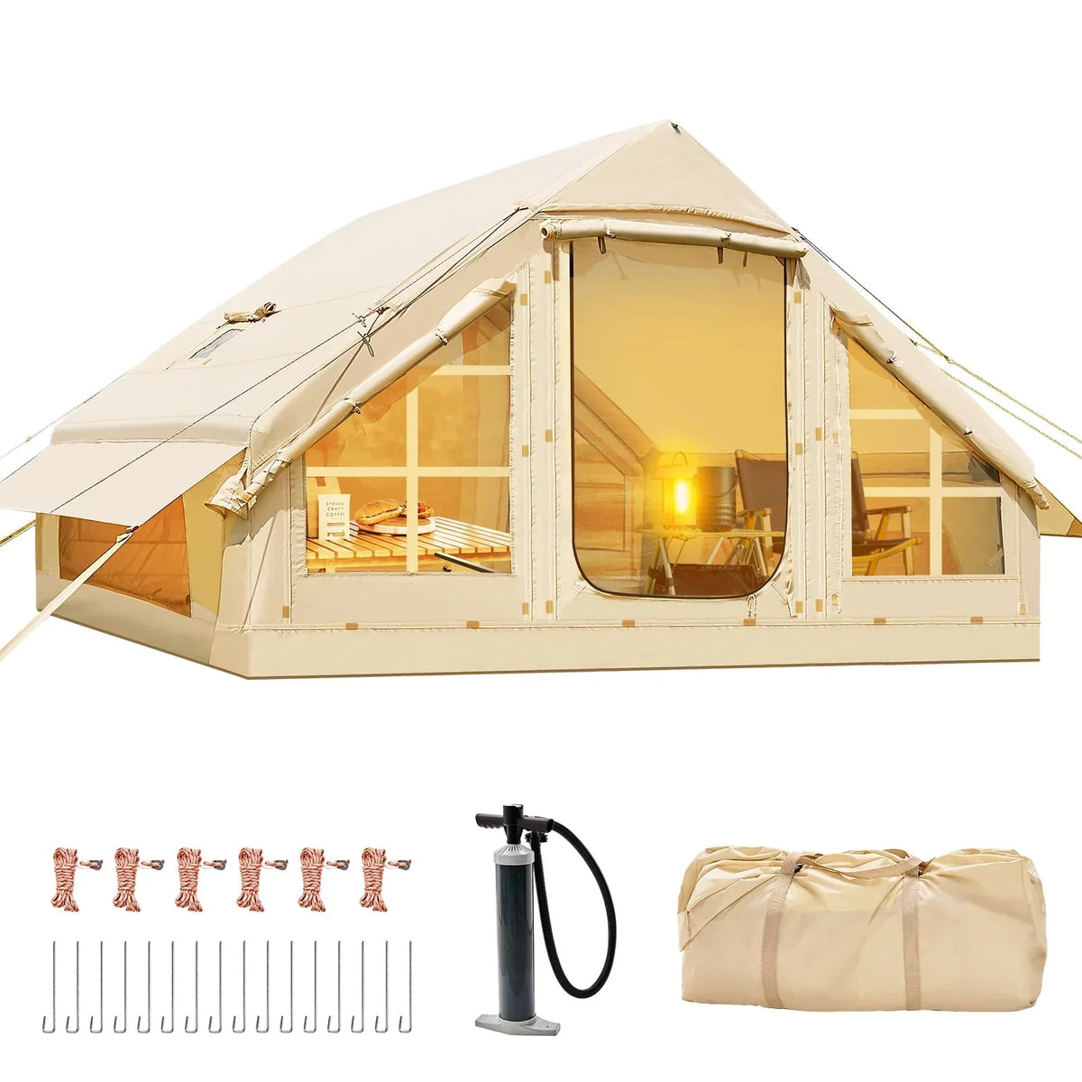 6 Person Inflatable Camping Tent with Pump