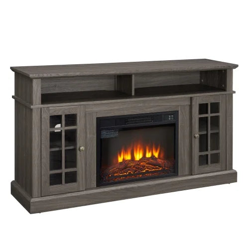 TV Stand with Fireplace, 58" Electric Fireplace Heater TV Stand for 65" TVs, Wood Fake Fireplace Heater, Dark Walnut Electric Fireplace Entertainment Center