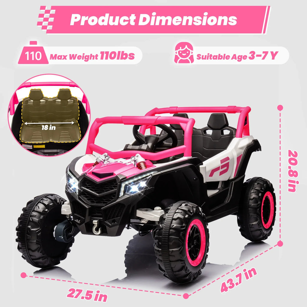 Joyracer 4WD 24 Volt Ride on Toys, 2 Seater Power Car wheels UTV with 800W Motors, Remote Control, Bluetooth Music, Spring Suspension, LED Light, Pink