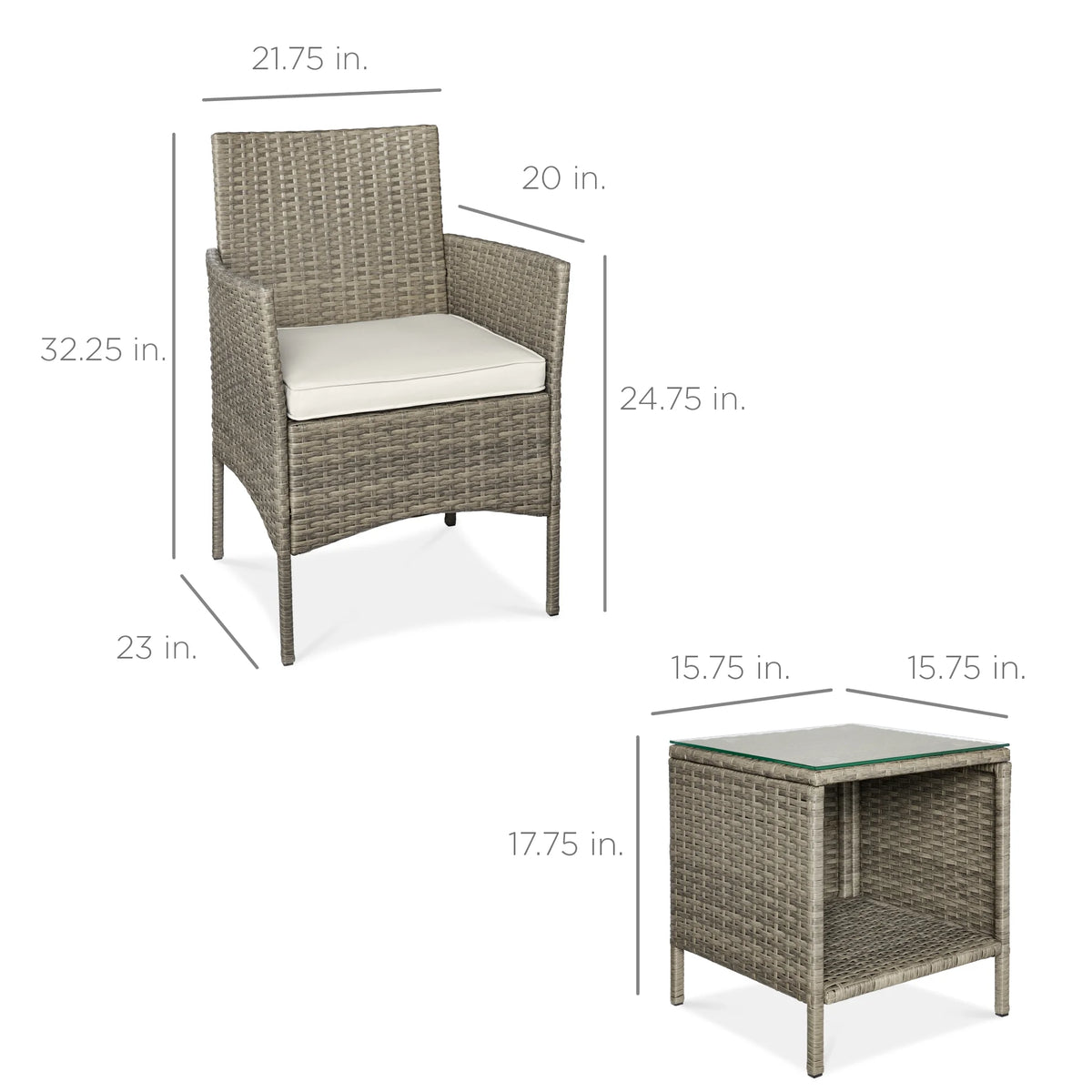 Best Choice Products 3-Piece Outdoor Wicker Conversation Patio Bistro Set, w/ 2 Chairs, Table - Gray/Navy
