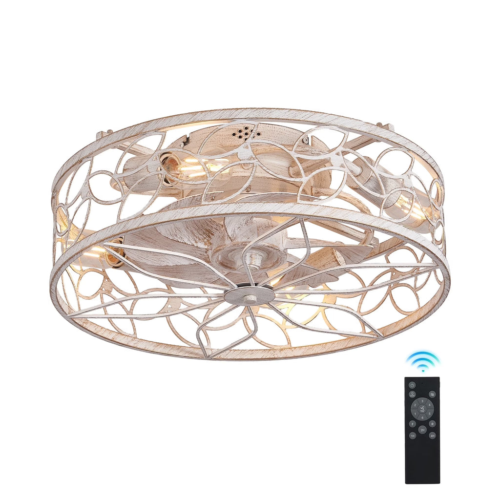 QHTX 18-Inch White Vintage Caged Ceiling Fan with Remote Control