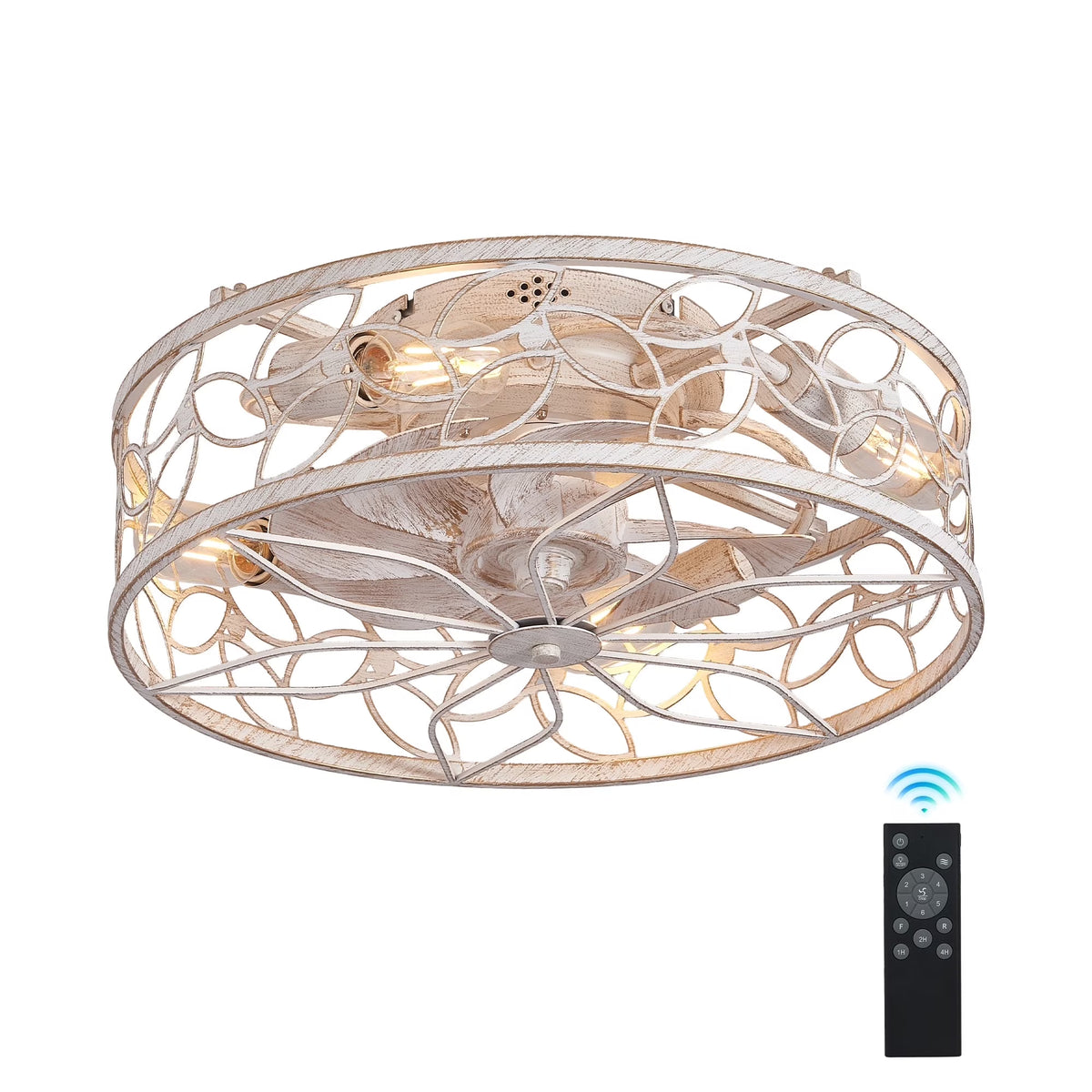 QHTX 18-Inch White Vintage Caged Ceiling Fan with Remote Control
