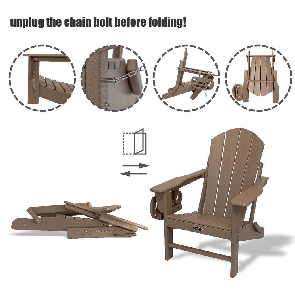 FOOWIN HDPE Plastic Adirondack Chairs Set of 4, Black