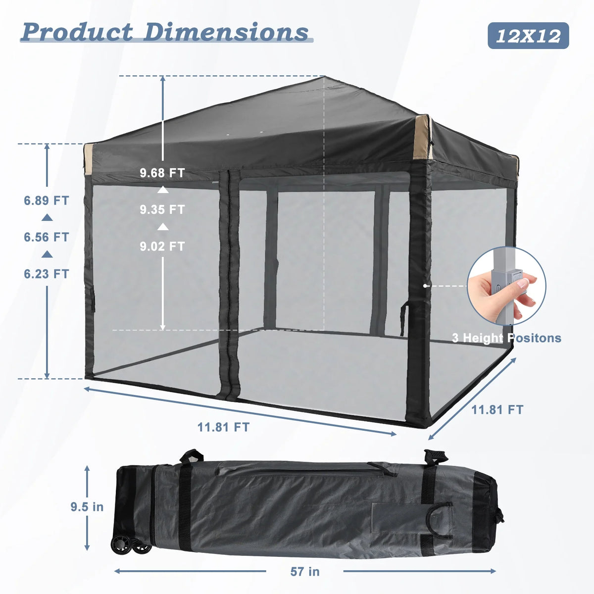 Aoodor 12'x12' Pop Up Canopy with Removable Mesh Sidewalls, Outdoor Portable Instant Shelter Tent-Black