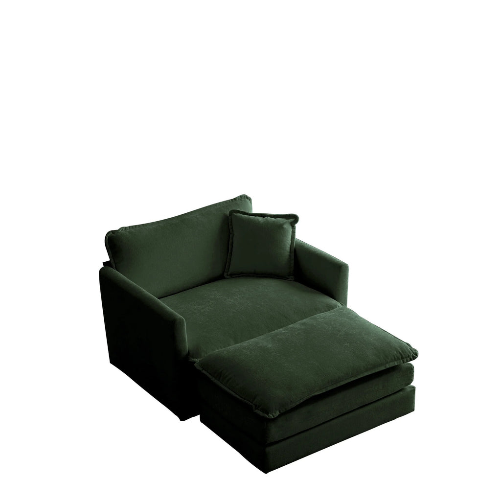 Comfy Deep Seat Sofa Chair, Upholstered Chenille Fabric Armchair with Toss Pillow for Living Room, Bedroom - Beige, Sturdy Wood Frame, 22+ Combination Options