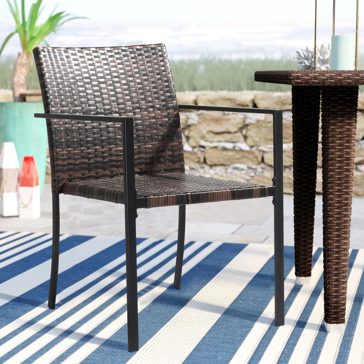 UBesGoo Set of 2 Wicker Chairs, Rattan Furniture Dining Chairs for Kitchen, Living Room, Wicker Conversation Bistro Chairs for Outdoor and Indoor, Brown