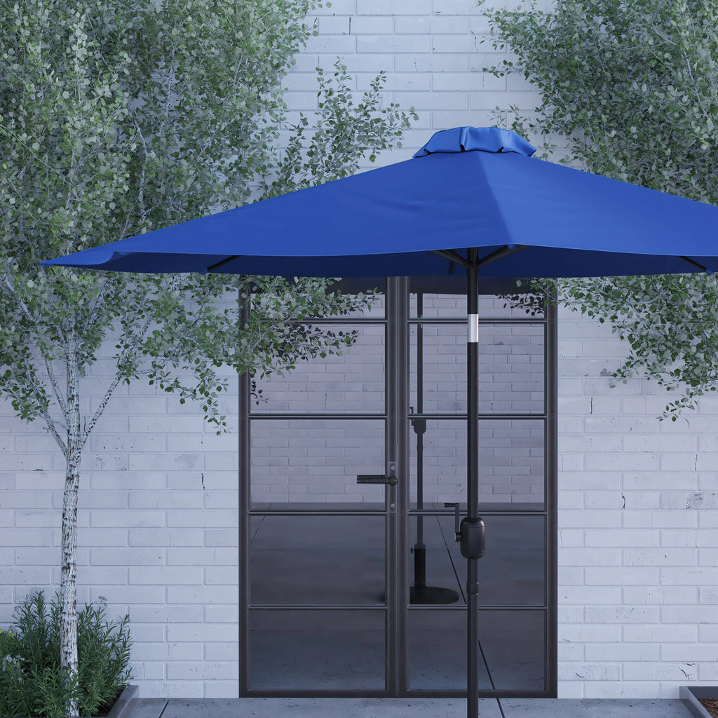 Merrick Lane Patio Umbrella with Base - 9' Tan Polyester Patio Umbrella - 30+ UV Protection - Waterproof Black Cement Base with 1.5" Diameter Aluminum Pole