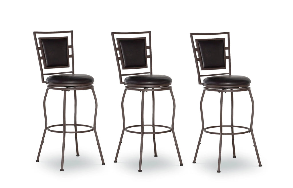 Linon Nora 3-Piece Swivel Bar Stool Set, 24"-30" Adjustable Seat Height, Dark Brown Finish with Dark Brown Vinyl Fabric