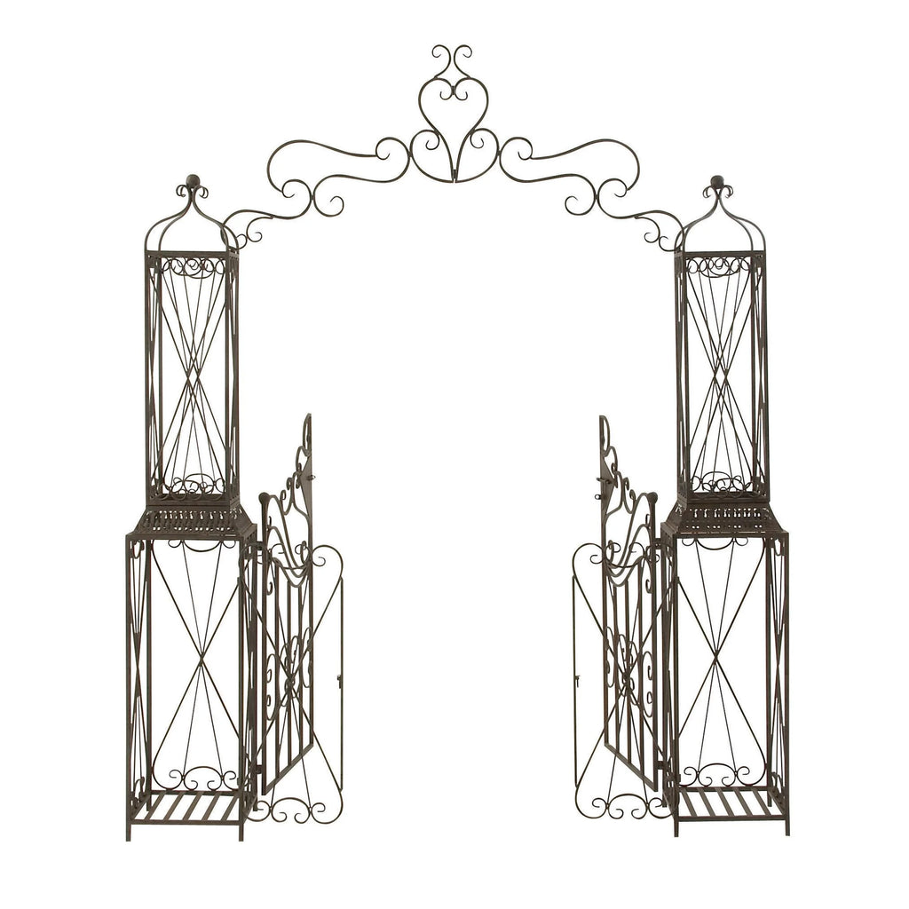 DecMode Traditional Metal Arch with Botanical Design Garden Arbors with Latch Lock Closure, 78"W x 94"H