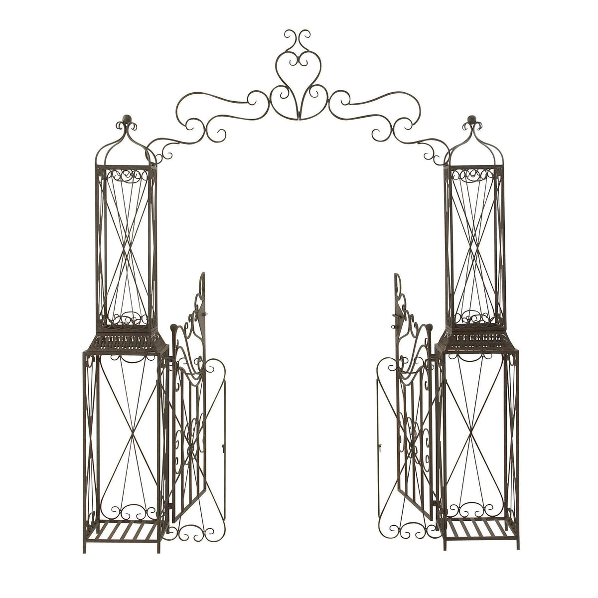 DecMode Traditional Metal Arch with Botanical Design Garden Arbors with Latch Lock Closure, 78"W x 94"H