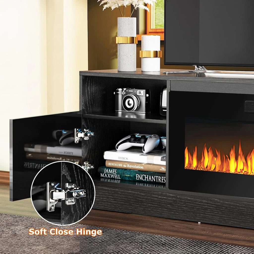 Waleaf Fireplace tv Stand with 36 inch Fireplace Up to 80" TVs,LED Light Entertainment Center and Storage