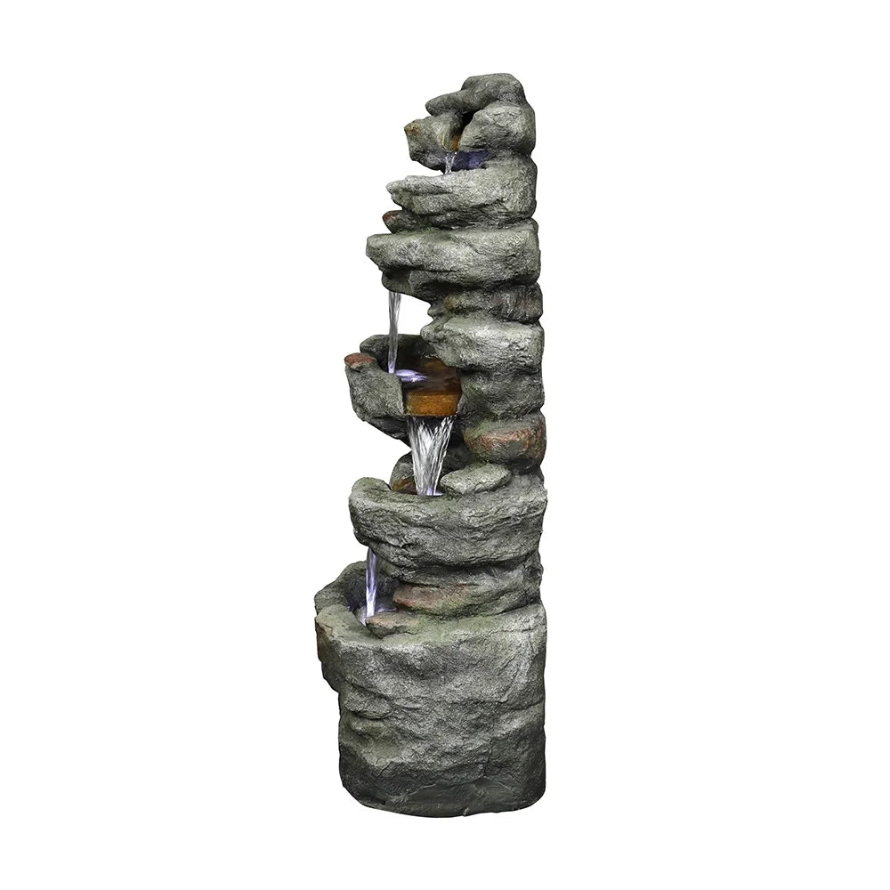 32.6-inch Rock Water Fountain with LED Lights Outdoor Waterfall for Garden and Patio Decor