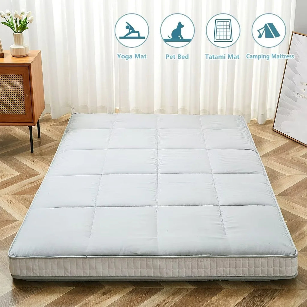 NAIZEA Japanese Floor Mattress, Extra Thick Memory Foam Futon Mattress, Foldable Roll Up Sleeping Pad with Bandage and Storage Bag, Queen, Gray