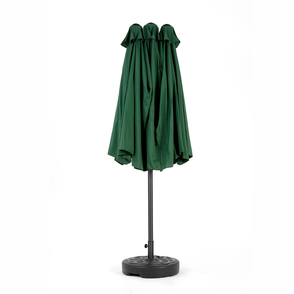 Outdoor Patio Umbrella, 15FT Double-Sided Solar Umbrella with Crank, Large Umbrella for Pool Yard, with 12pcs Steel Ribs, Dark Green